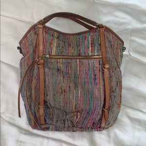 FLAWED Vintage MZ Wallace Multicolor Raw Silk and Leather  Bag